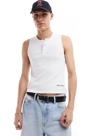 Reclaimed Ribbed tank vest with henley detail in