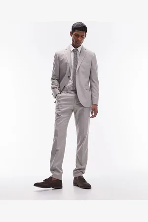Topman Slim linen suit trouser in stone
