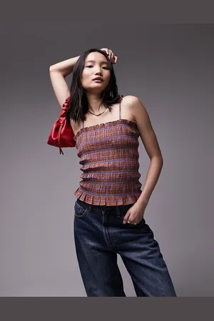 Topshop Shirred strappy top in check