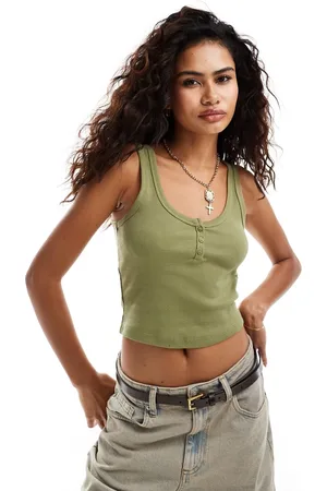COLLUSION Ribbed button cami in