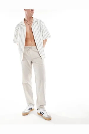 JACK & JONES Straight leg pull on linen trouser in beige