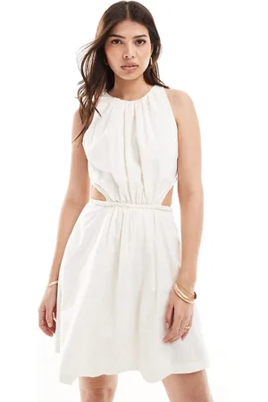 Pretty Lavish Cut-out cotton mini dress in cream