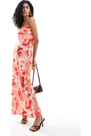 Pretty Lavish Satin bandeau maxi dress in abstract floral