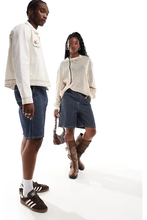 COLLUSION Unisex pull on shorts in blue ticking stripe