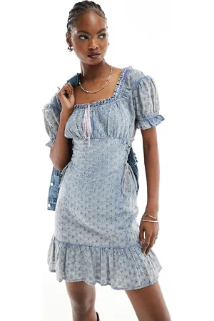 Reclaimed Broderie mini western cowgirl dress