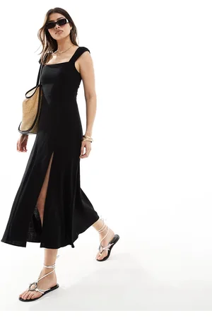 Stradivarius Rustic dress with slit and tie up detail in