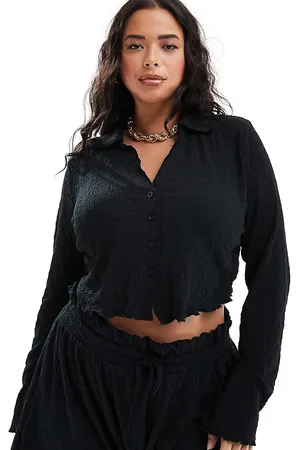 ASOS ASOS DESIGN Curve co-ord textured flared sleeve shirt in