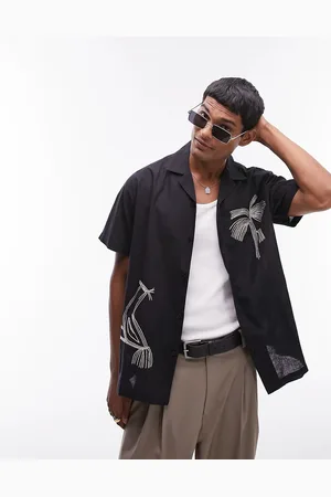 Topman Short sleeve embroidered palm shirt in