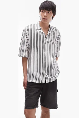 Topman Short sleeve relaxed linen mix stripe shirt in white