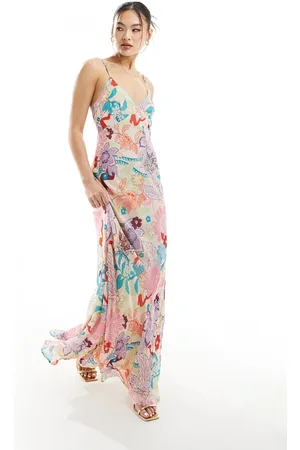 River Island Embroidered slip dress in light