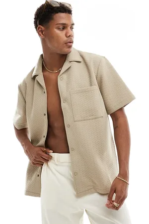 River Island Short sleeve textured shirt co-ord in medium stone