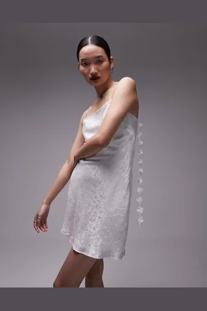 Topshop Floral strap jacquard mini slip dress in ivory
