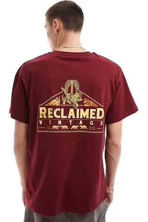 Reclaimed Oversized t-shirt with leopard and logo back graphic in burgundy