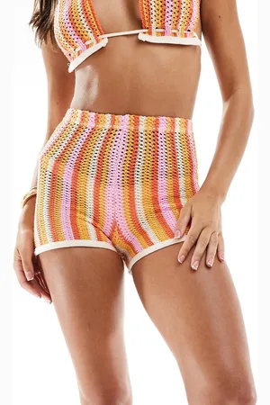 Missyempire Crochet shorts co-ord in orange and pink stripe