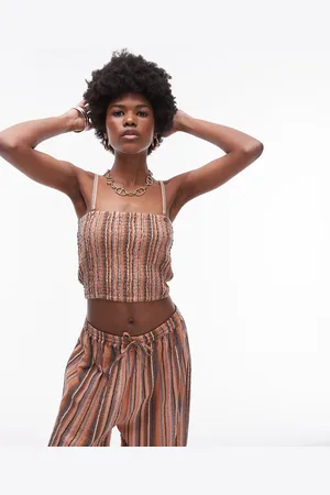 Topshop Textured bandeau beach top in stripe