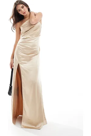 Pretty Lavish Bridesmaid ruched one shoulder satin maxi dress in matte