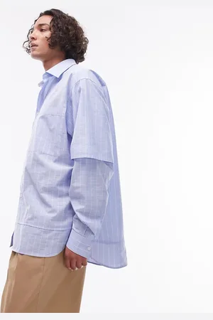 Topman Long sleeve oversized double sleeve cotton shirt in stripe