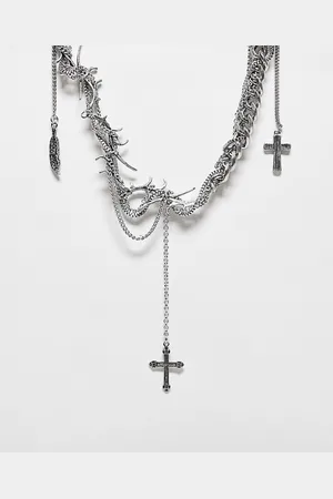 Reclaimed Unisex tangled chain necklace with charms in