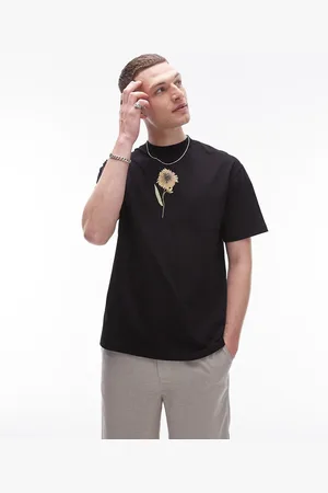 Topman Oversized fit t-shirt with pressed floral chest print in