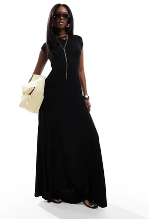 ASOS Shirred bodice short sleeve maxi dress in