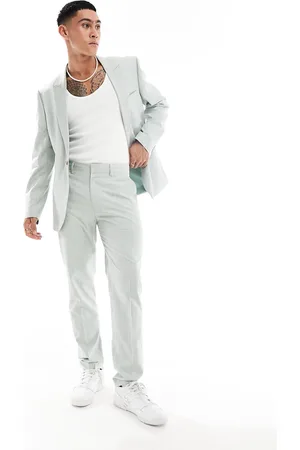 ASOS Slim linen mix suit trouser in sage pinstripe