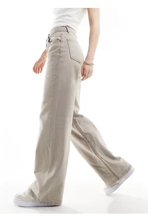 Pull&Bear High waisted wide leg jeans in dirty wash beige
