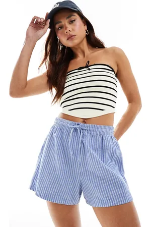 Stradivarius STR rustic pull on short in stripe
