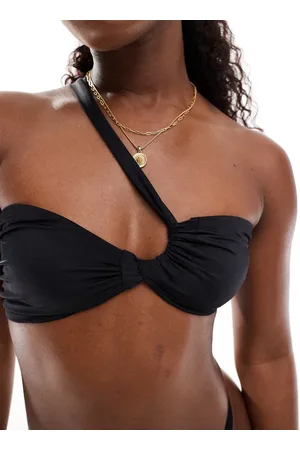 Miss Selfridge Asym ruched bikini top in