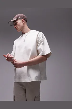 Topman Premium heavyweight oversized fit t-shirt with dropped shoulder in ecru