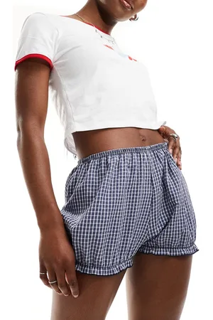 COLLUSION Puffball micro shorts in check