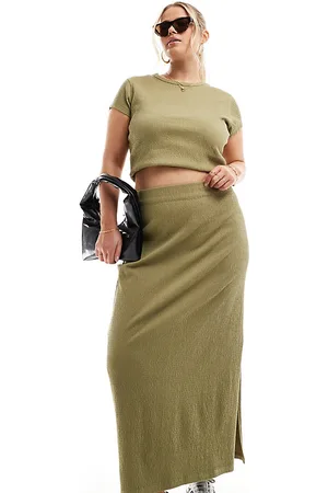 COLLUSION Plus textured maxi skirt co-ord in khaki