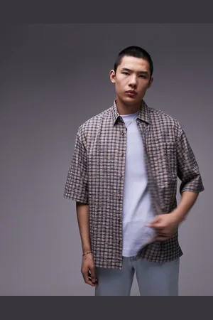 Topman Short sleeve grid check shirt in navy