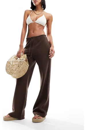 Iisla & Bird Isla & Bird narrow waist fine knit beach full length trouser in dark