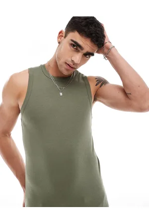ASOS Muscle rib vest with crew neck in khaki