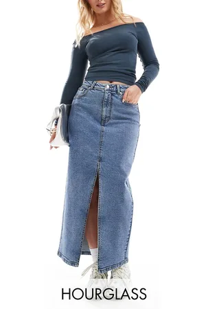 ASOS Hourglass denim maxi skirt with split hem in midwash