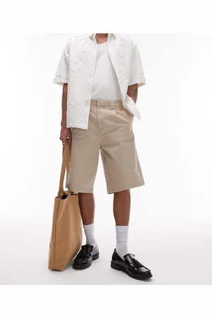 Topman Wide chino shorts in stone