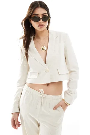 Pimkie Linen look cropped blazer in beige