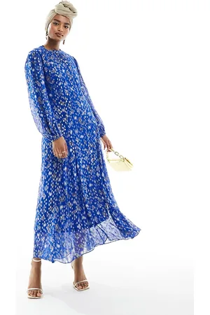 Never Fully Dressed Metallic long sleeve maxi dress in cobalt
