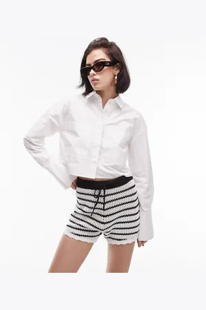 Topshop Poplin cropped shirt in ivory