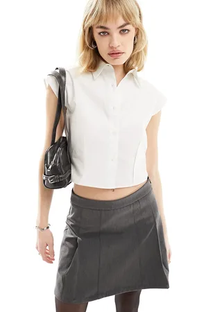 COLLUSION Cropped poplin cap sleeve shirt in