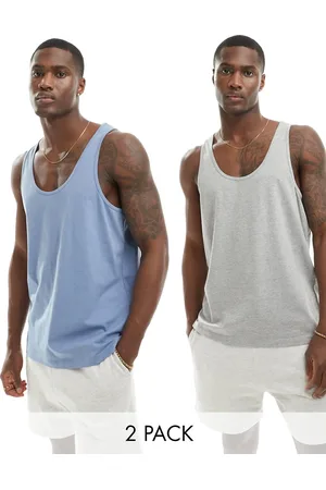 ASOS 2 pack vests in grey marl and mid blue