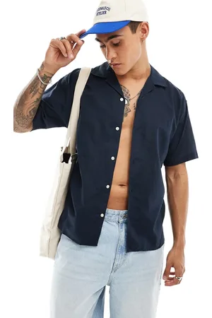 JACK & JONES Linen shirt with revere collar in