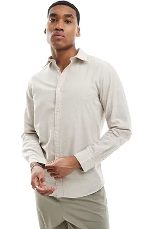 JACK & JONES Linen shirt with long sleeves in beige