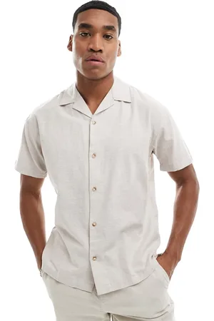JACK & JONES Linen shirt with revere collar in beige