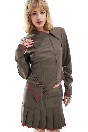 COLLUSION Co-ord zip through jacket with lace up detail and raw hem