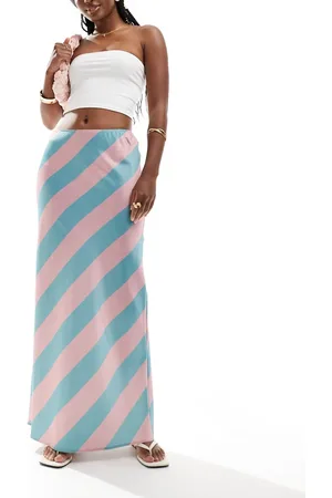 ASOS Satin bias maxi skirt in pink and blue stripe