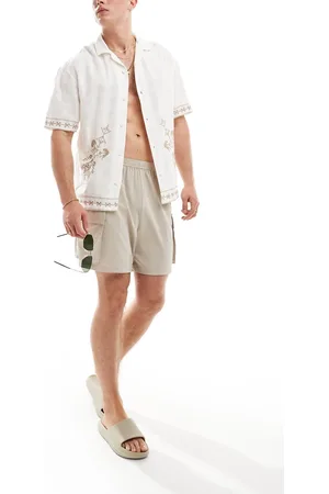 Pull&Bear Embroidered revere neck shirt in ecru