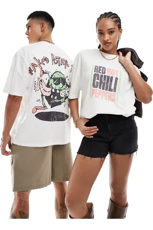 ASOS Unisex oversized license band tee in off with Red Hot Chilli Peppers graphics