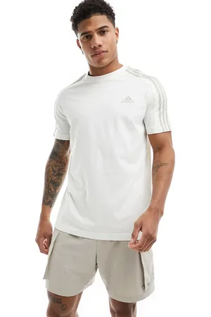 adidas Adidas Training three stripe t-shirt in off