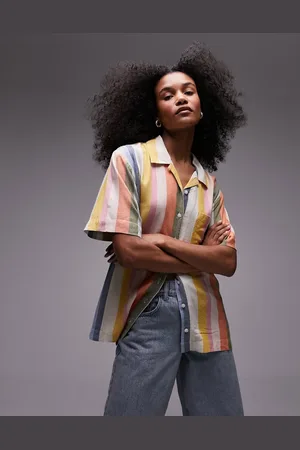 Topshop Short sleeve slubby shirt in bright stripe
